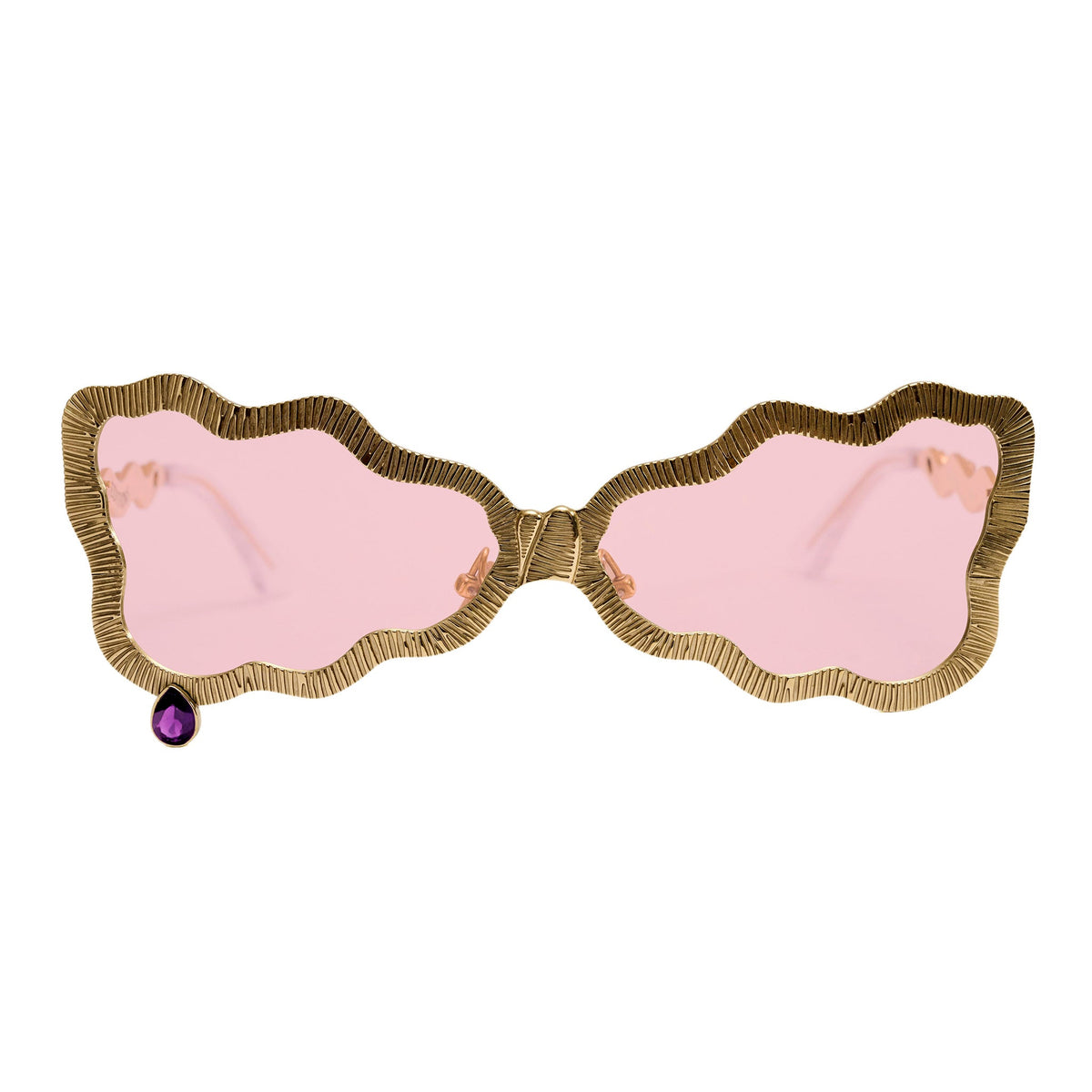 Tuxedo glasses with pink lenses and amethyst stone