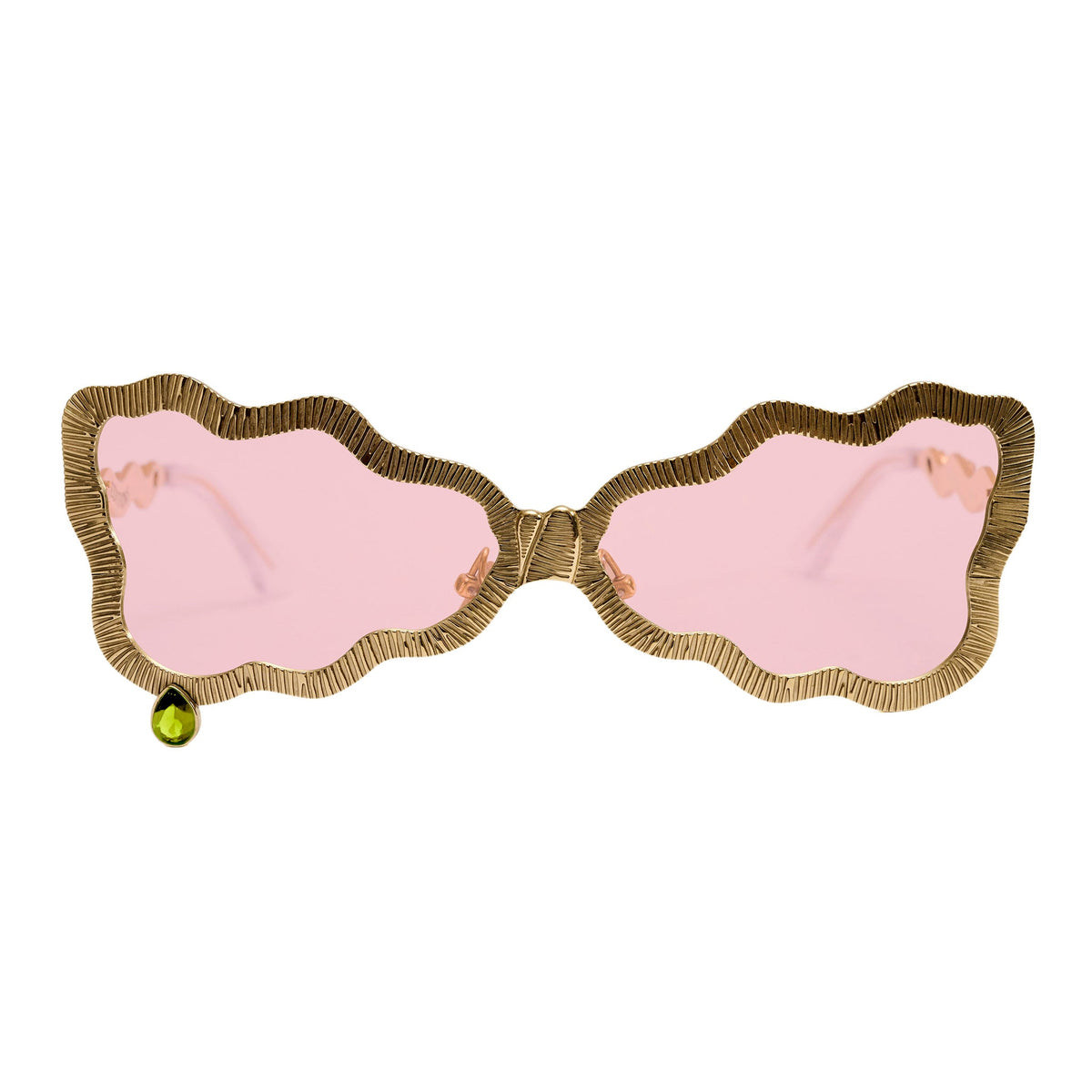 Tuxedo glasses with pink lenses and peridot stone