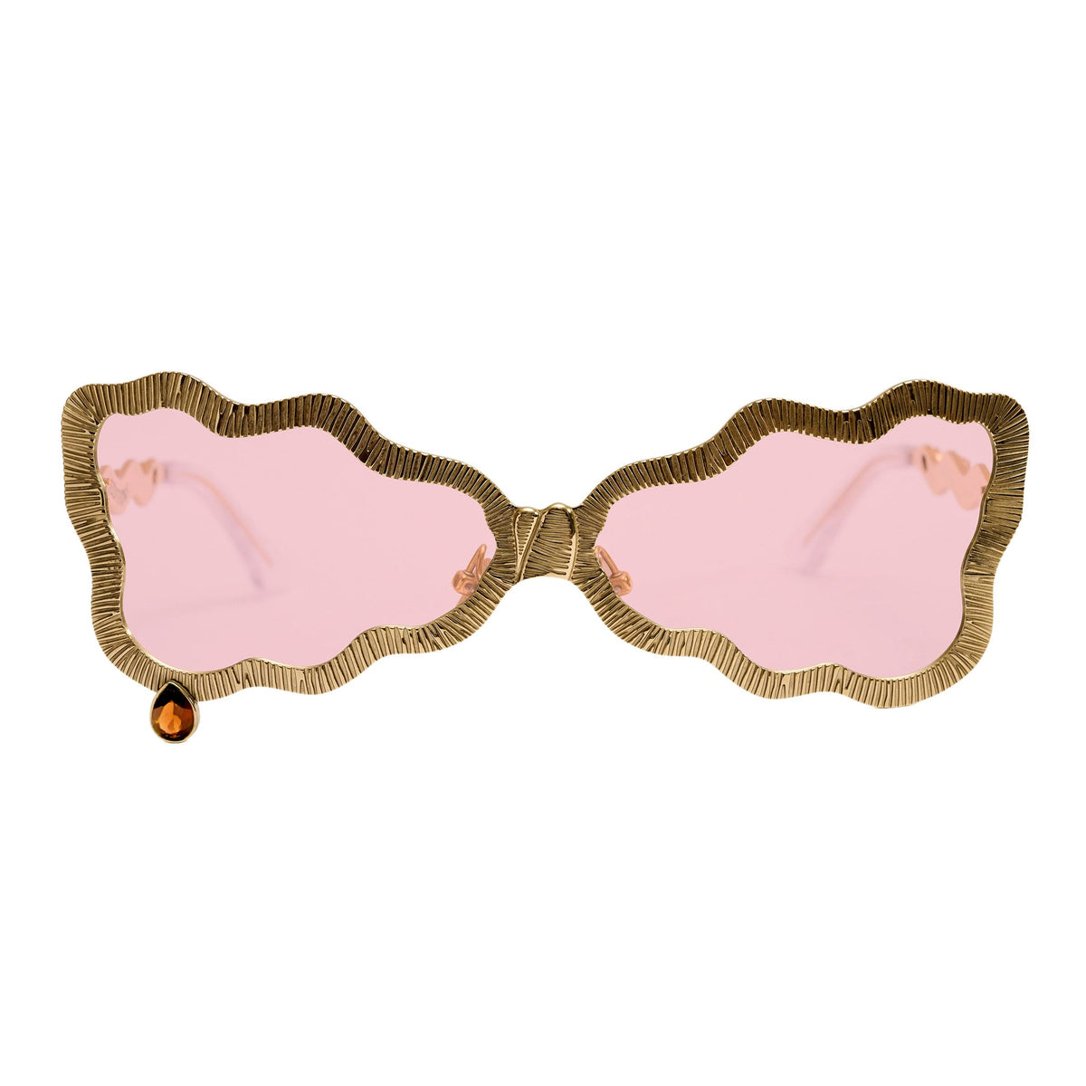 Tuxedo glasses with pink lenses and orange garnet stone