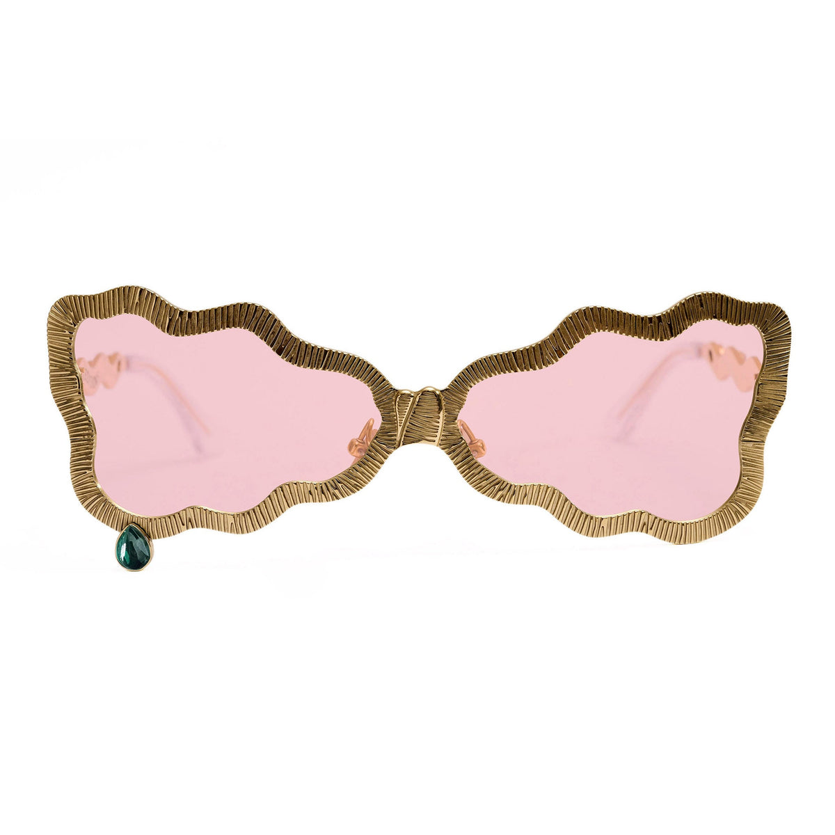 Tuxedo glasses with pink lenses and malachite stone