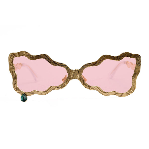 Tuxedo glasses with pink lenses and malachite stone