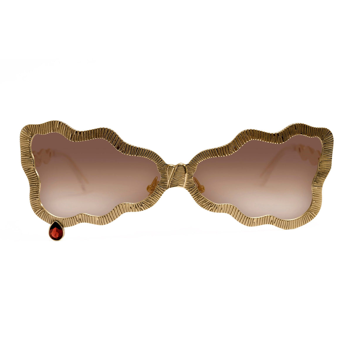 Tuxedo glasses with brown lenses and red garnet stone