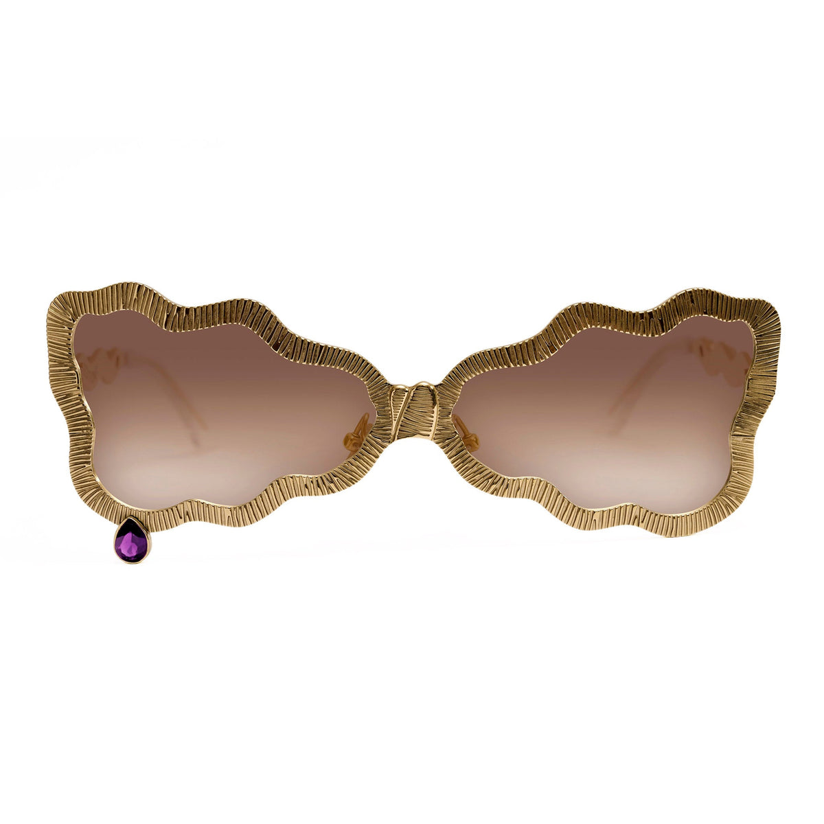 Tuxedo glasses with brown lenses and amethyst stone