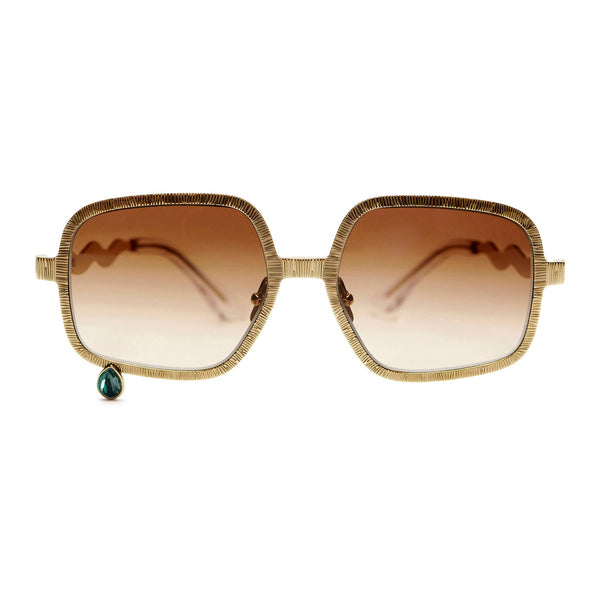 Pentagon glasses with brown lenses and malachite