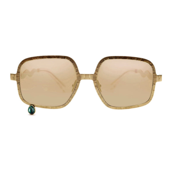 Pentagon glasses with gold lenses and malachite