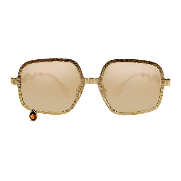 Pentagon glasses with gold lenses and orange garnet