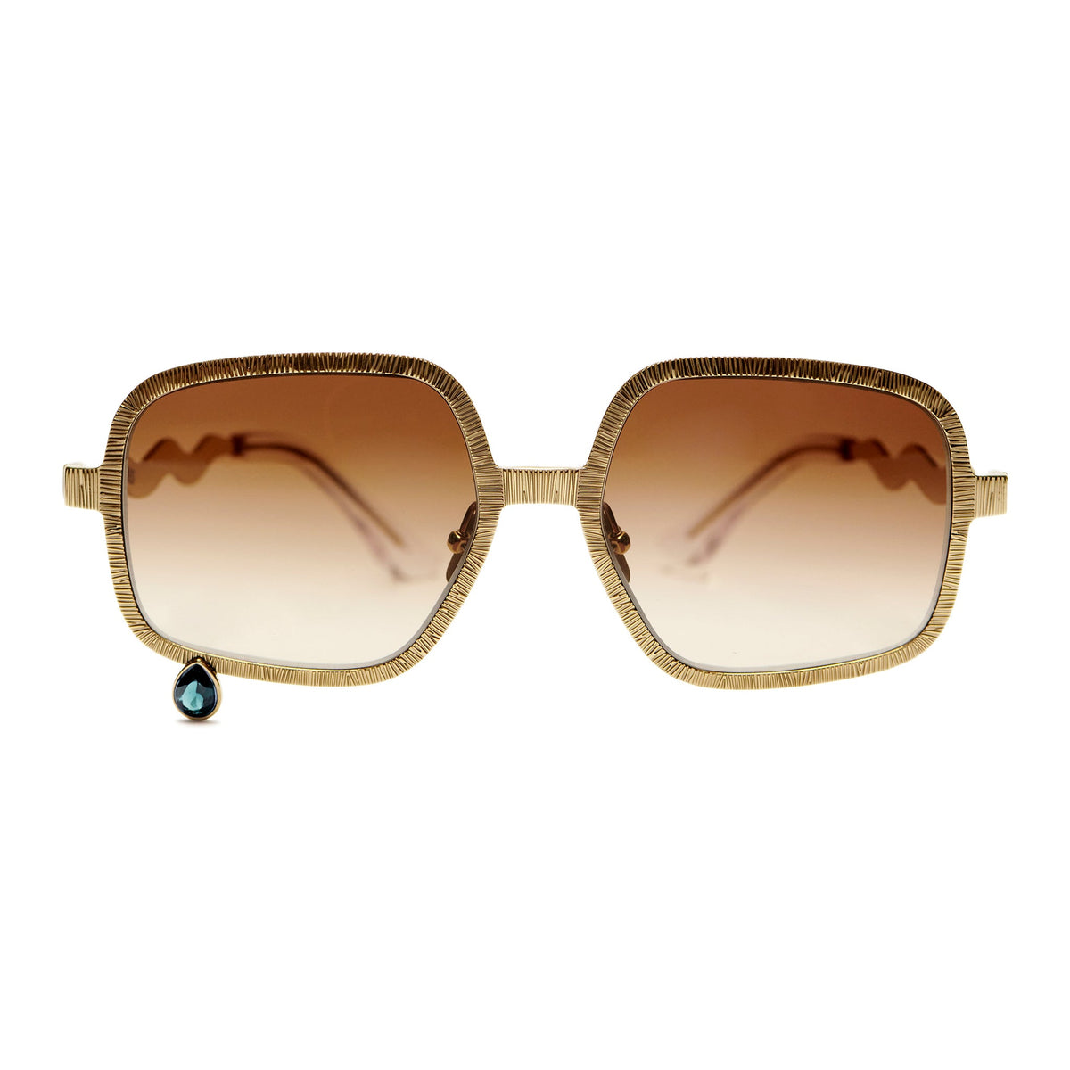 Pentagon glasses with brown lenses and London blue topaz