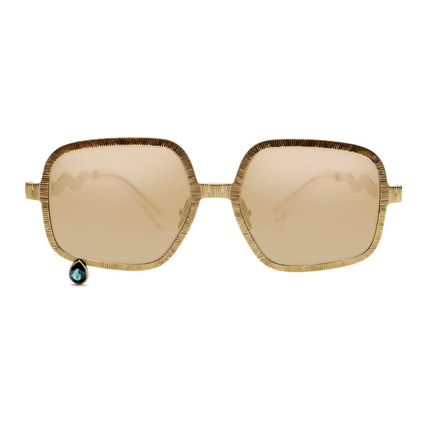 Pentagon glasses with gold lenses and London blue topaz