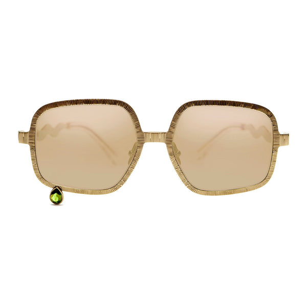Pentagon glasses with gold lenses and peridot