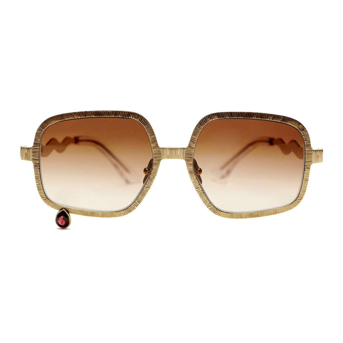 Pentagon glasses with brown lenses and red garnet