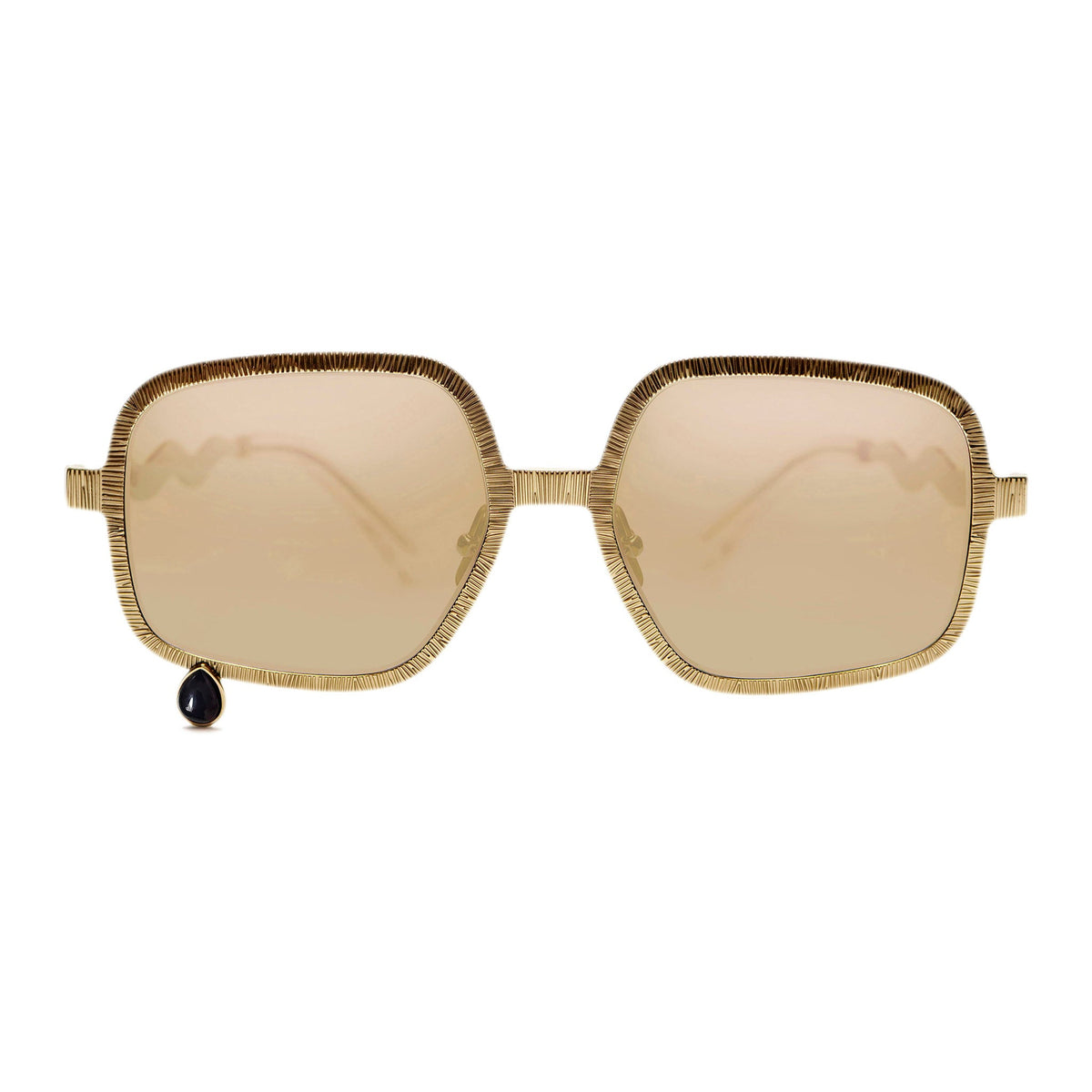 Pentagon glasses with gold lenses and black onyx