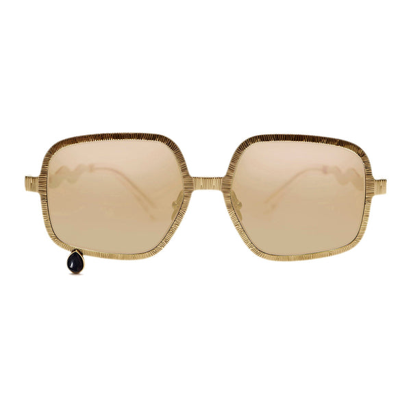 Pentagon glasses with gold lenses and black onyx