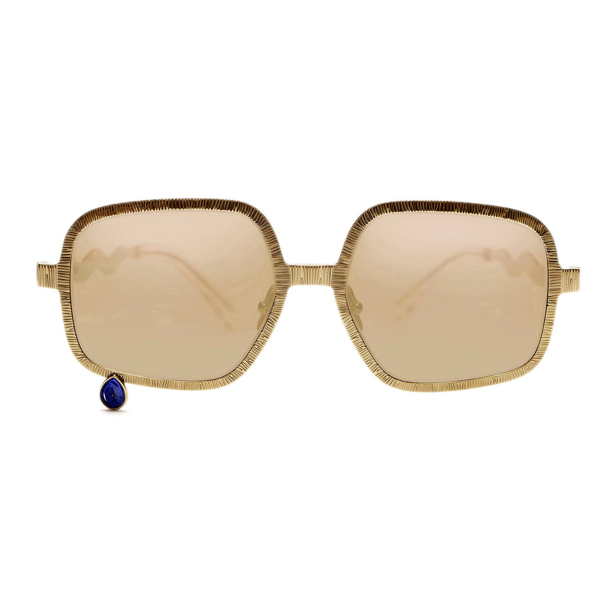 Pentagon glasses with gold lenses and lapis lazuli