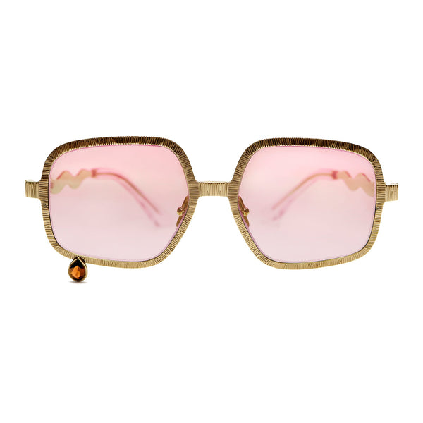 Pentagon glasses with pink lenses and orange garnet