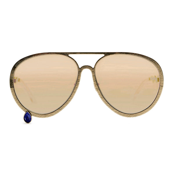 Supersize Aviators with gold lenses and lapis gemstone