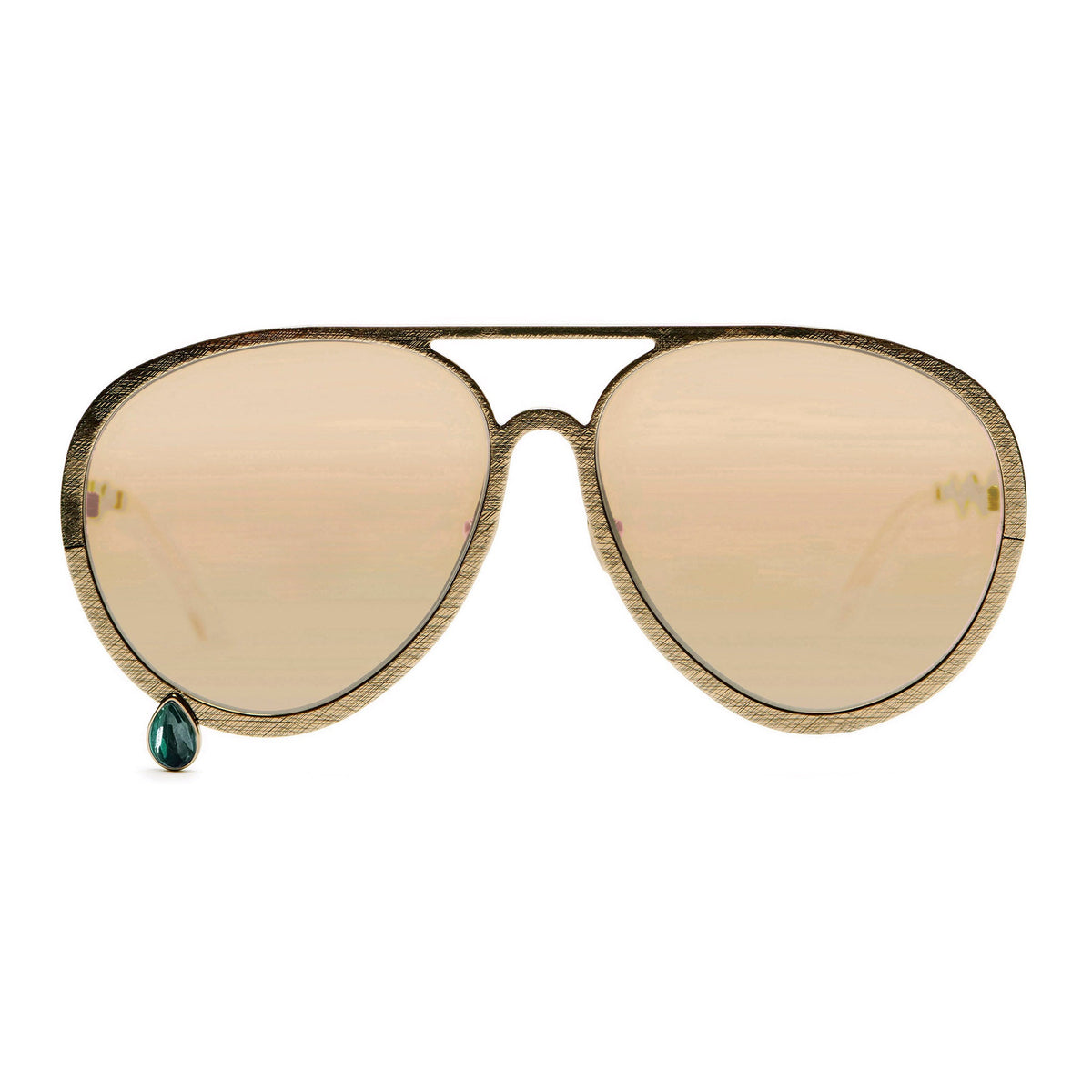 Supersize Aviators with gold lenses and malachite gemstone