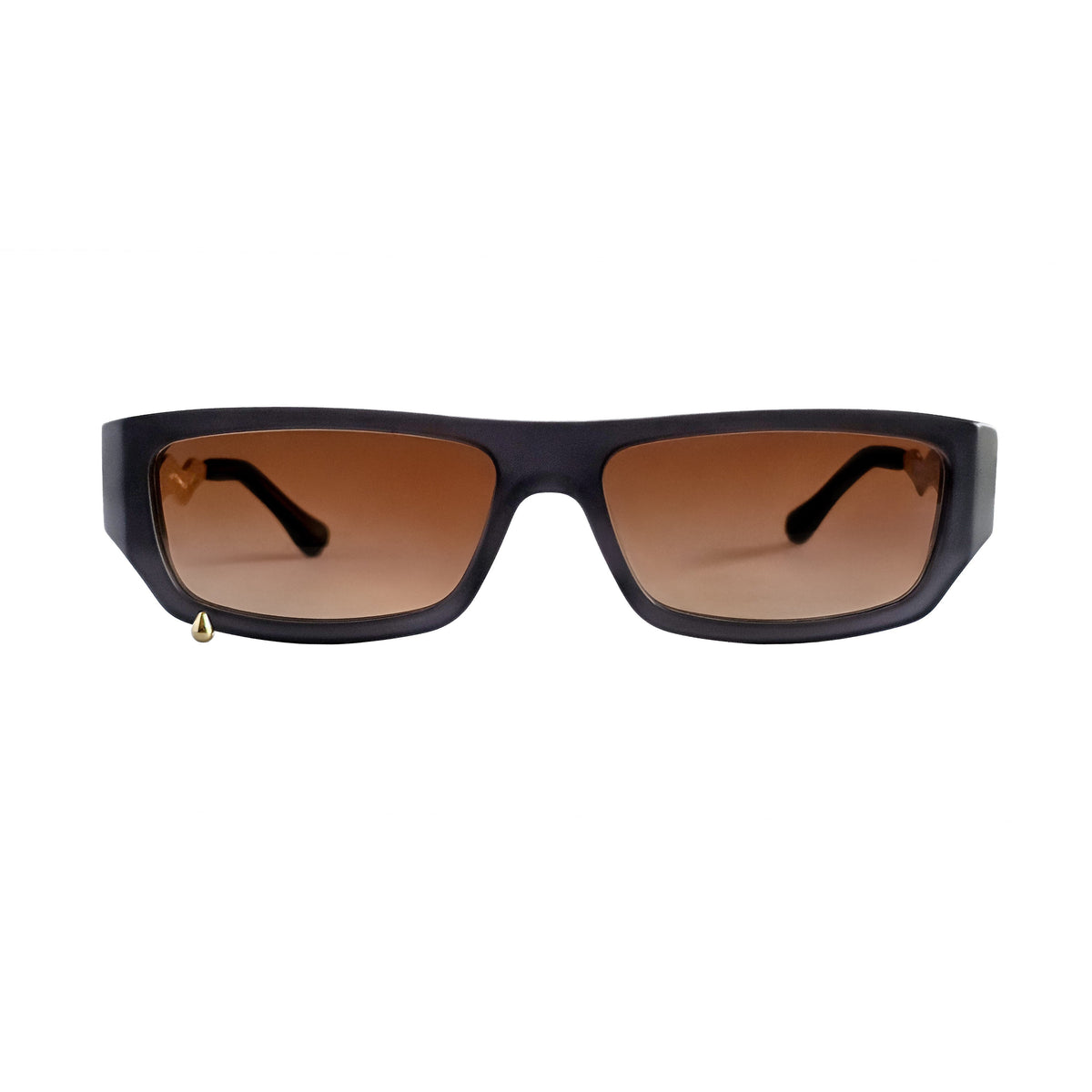 A pair of square sunglasses with a thick black frame and brown gradient lenses, shown against a plain white background.