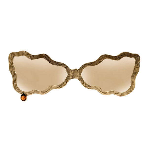 Tuxedo glasses with gold lenses and orange garnet stone