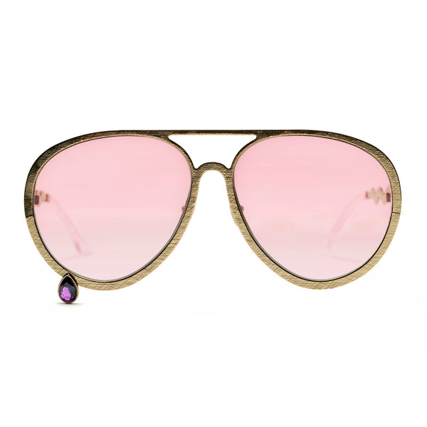 Supersize Aviators with pink lenses and amethyst gemstone