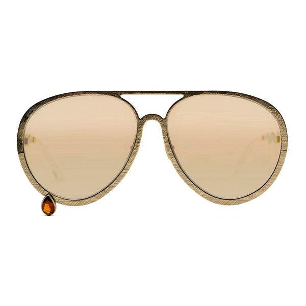 Supersize Aviators with gold lenses and orange hessonite garnet gemstone