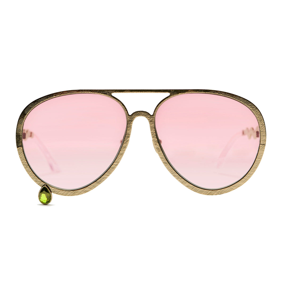 Supersize Aviators with pink lenses and peridot gemstone