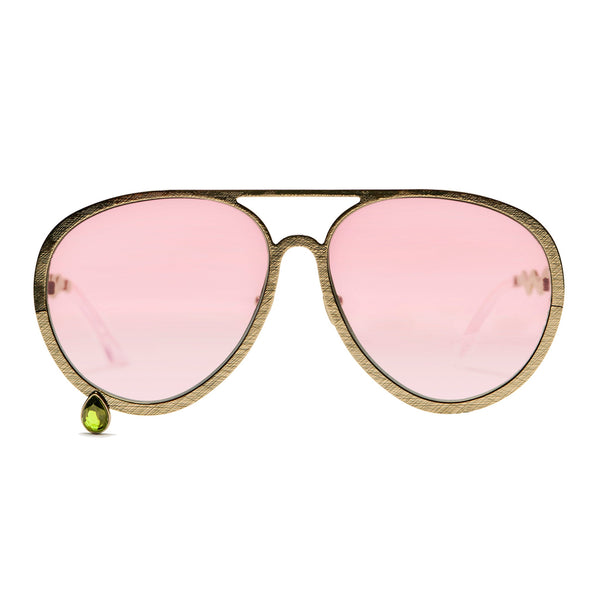Supersize Aviators with pink lenses and peridot gemstone