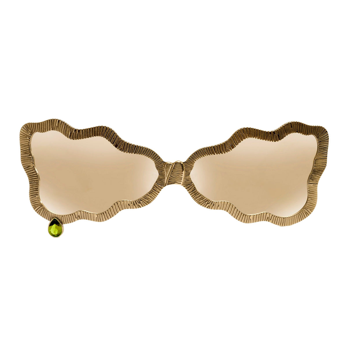 Tuxedo glasses with a peridot gem and gold lenses